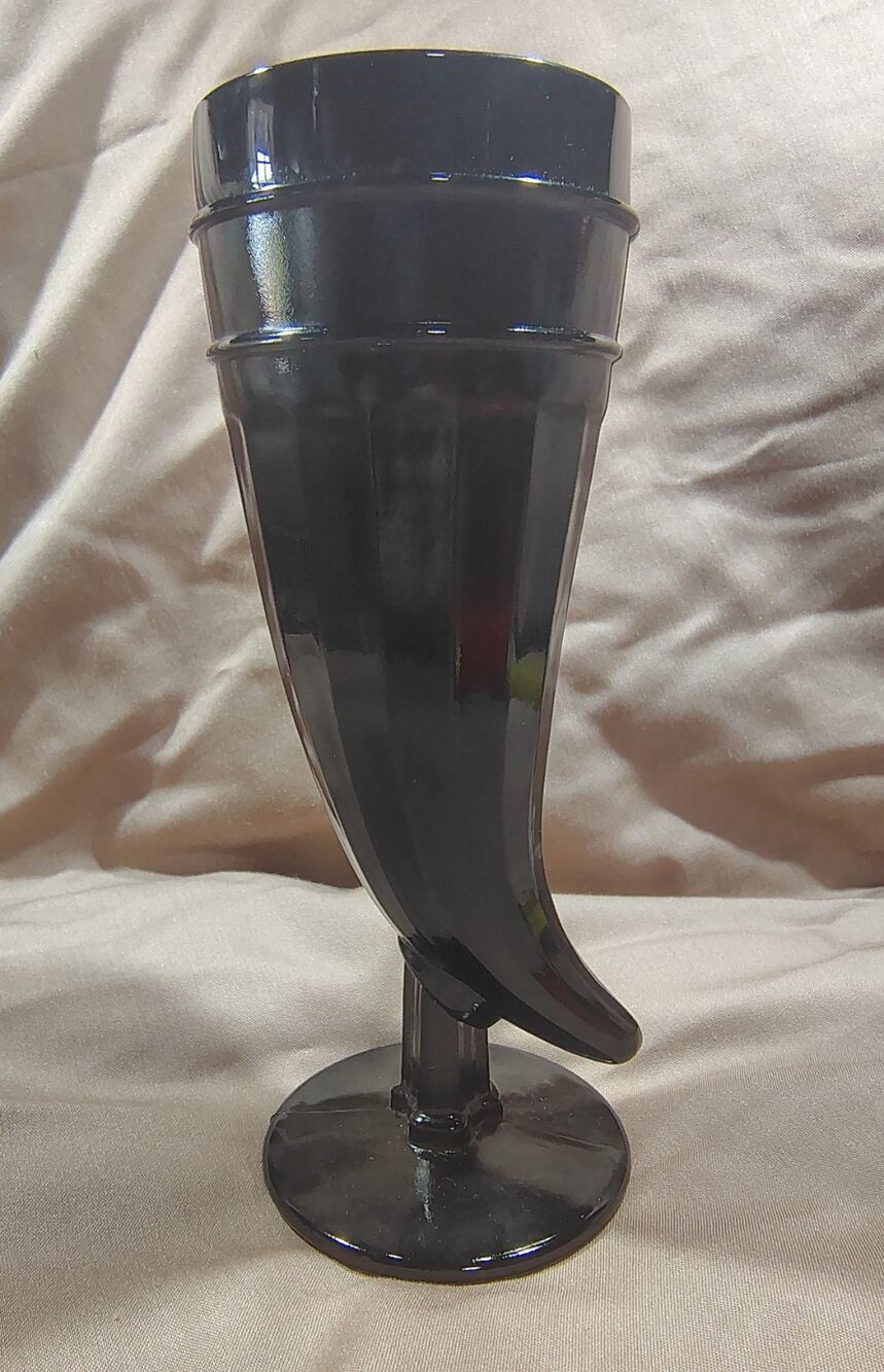 Vintage Tiara Indiana Black Glass Drinking Horn Goblet